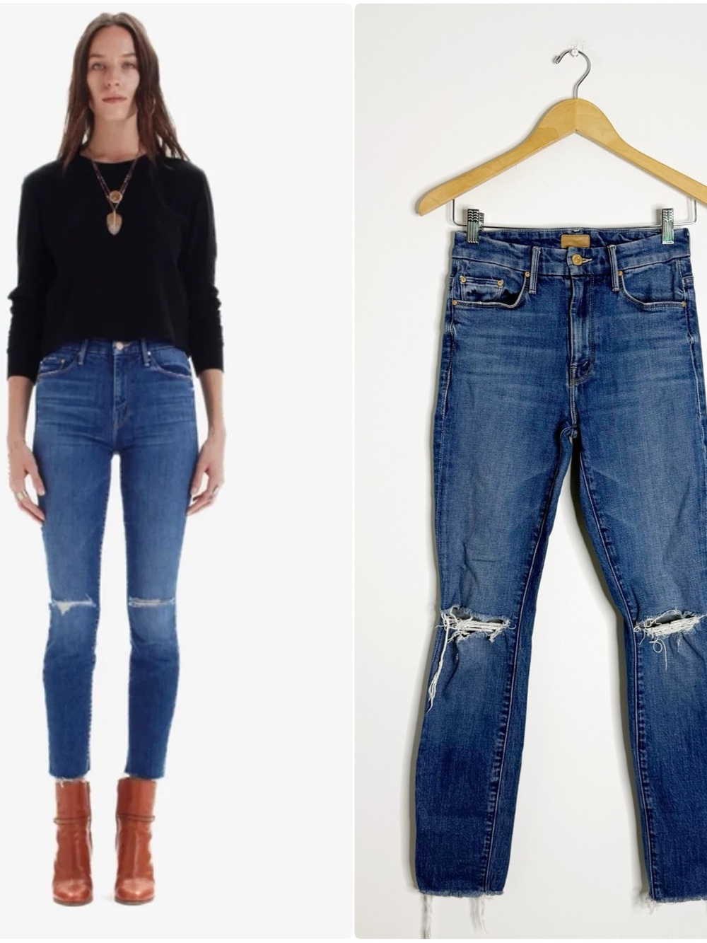 MOTHER High Waisted Looker Ankle Fray Jeans Size 24 Nature Turn Up